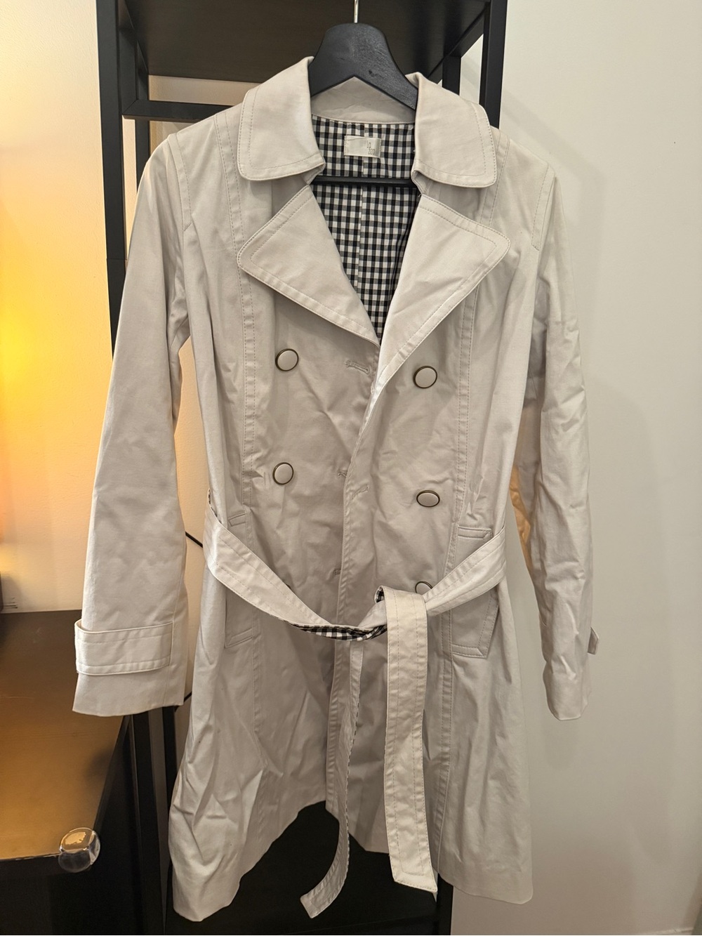 La Ziza Beige Belted Trench Coat Gingham Lining